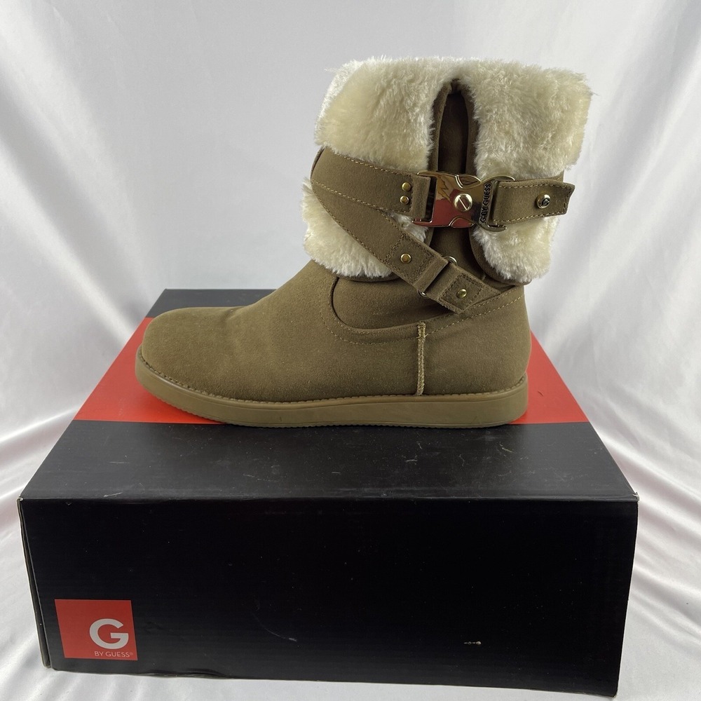 G by GUESS Ashlee Brown Faux Fur Trim Buckle Boots Womens 8.5 NEW